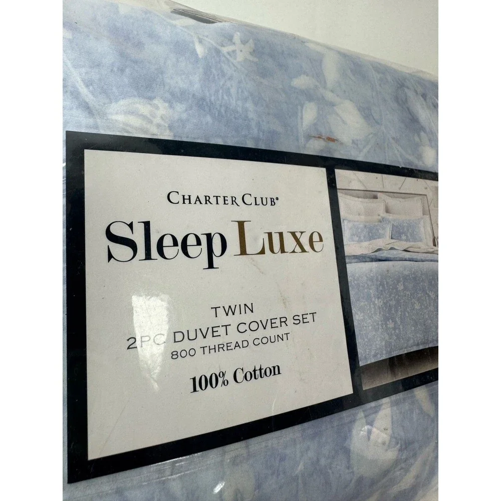 Charter Club Sleep Luxe 800 TC Twin  Printed Cotton 2 Pc. Duvet Cover Set